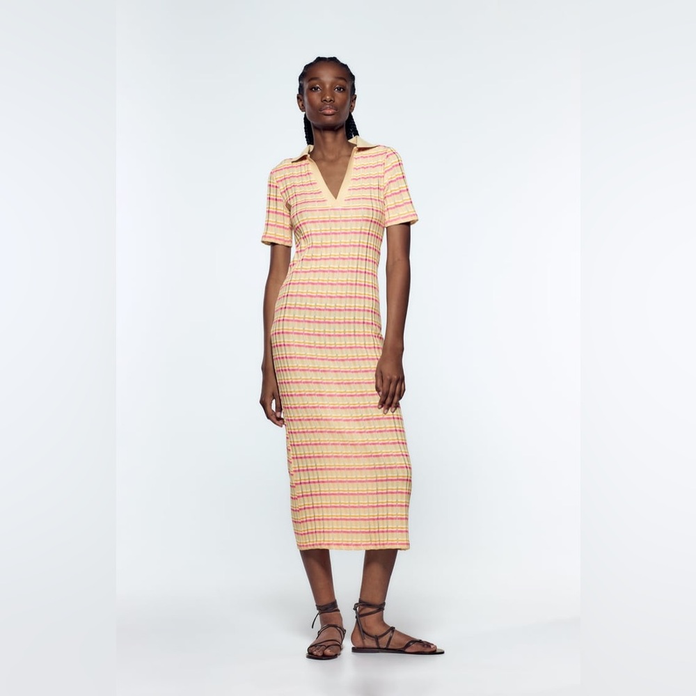 Zara Striped Dress with Polo Collar - Picture 2 of 14
